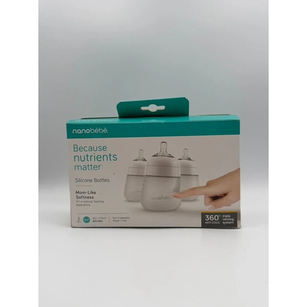 NEW Nanobébé White Anti-Colic BPA Free Flexy Silicone Baby Bottles 3-Pack -270ml